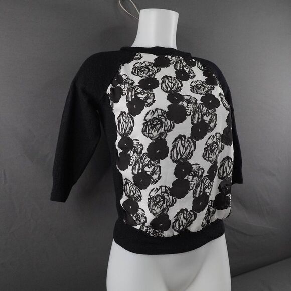 J Crew Womens Sweater XS Black Floral Sheer Y2K Retro Preppy Timeless Indie Twee - Picture 2 of 10